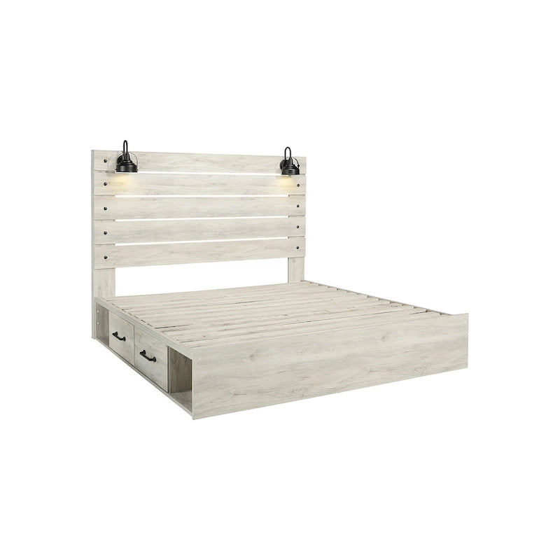 Lit-panneau blanc avec deux tiroirs de rangement sous le lit