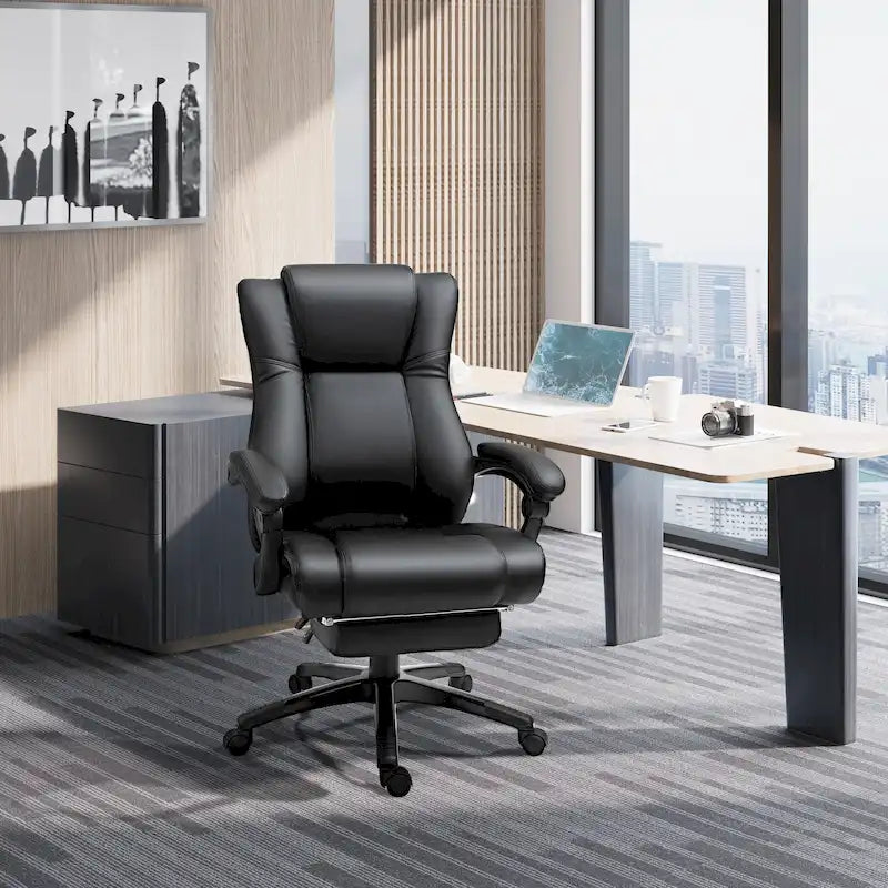 Chaise de bureau de direction — Fauteuil inclinable en cuir PU épais à dossier haut