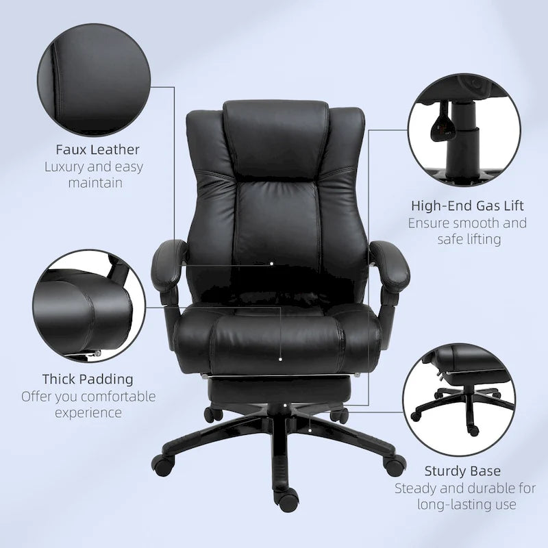 Chaise de bureau de direction — Fauteuil inclinable en cuir PU épais à dossier haut