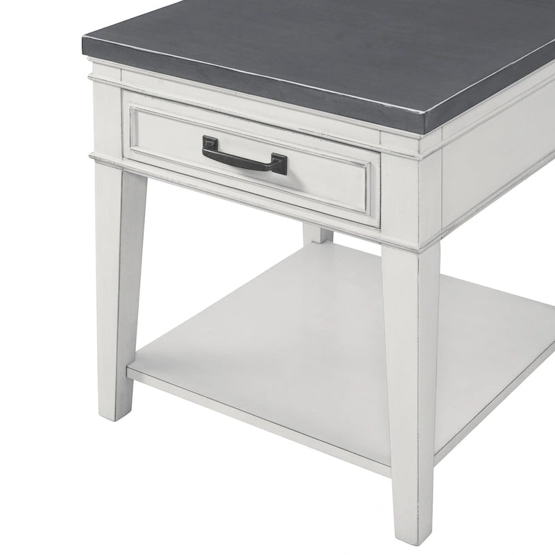 Table d'appoint à 1 tiroir blanche et grise