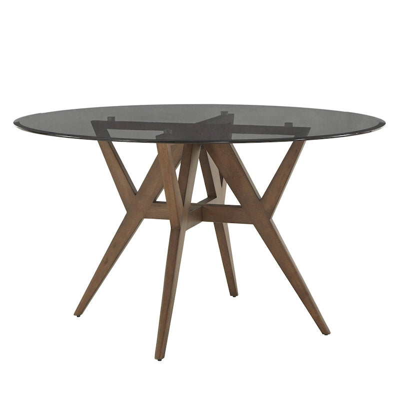 Table de salle à manger moderne ronde avec piètement en noyer, style médiéval