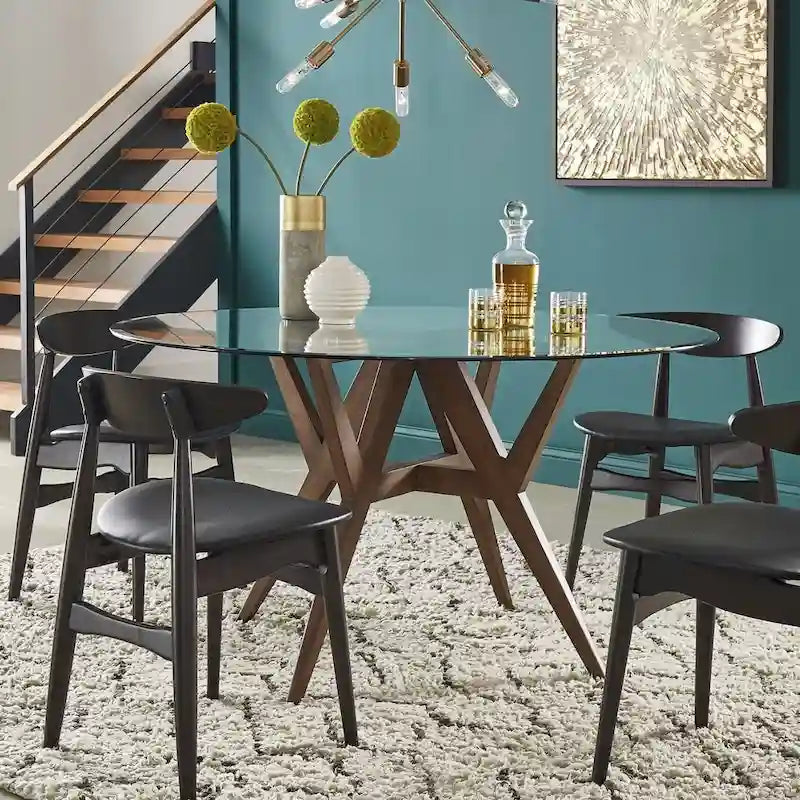 Table de salle à manger moderne ronde avec piètement en noyer, style médiéval