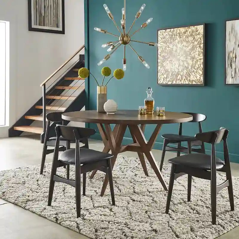 Table de salle à manger moderne ronde avec piètement en noyer, style médiéval