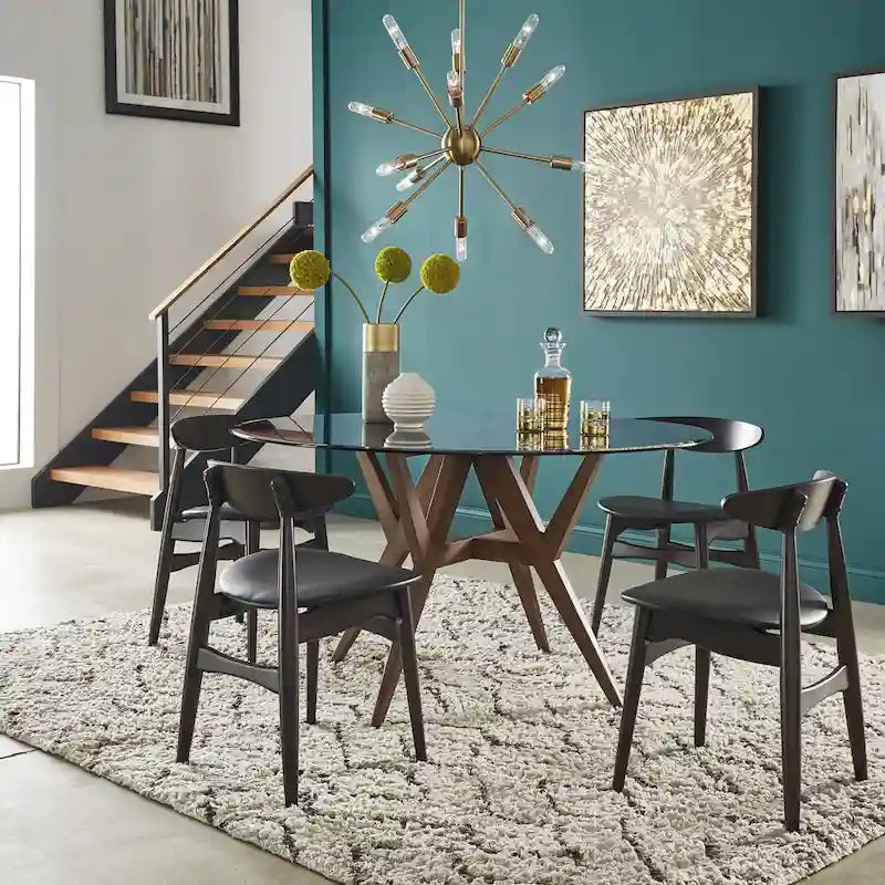 Table de salle à manger moderne ronde avec piètement en noyer, style médiéval