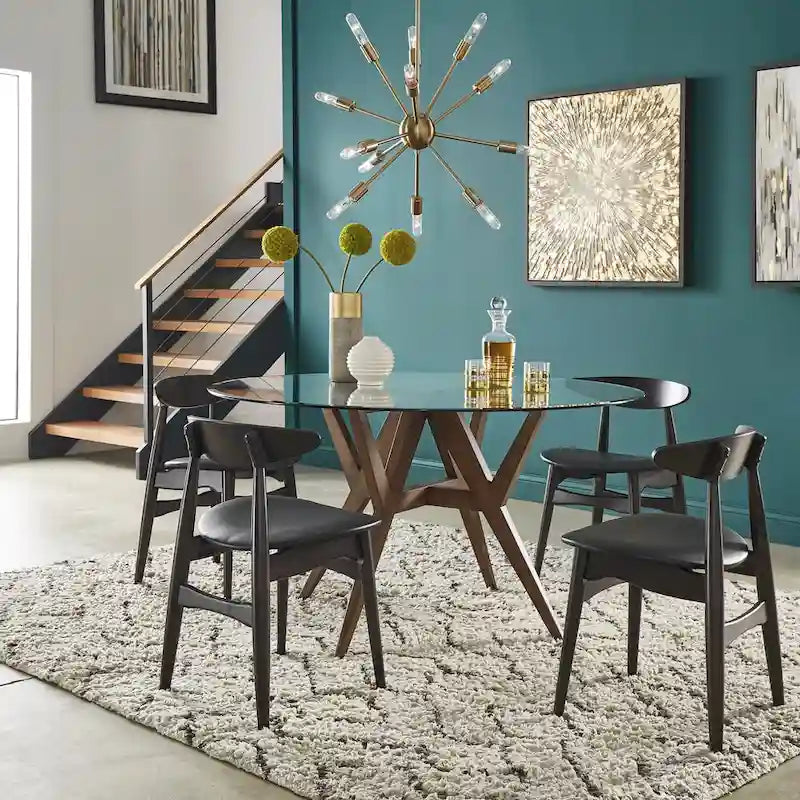 Table de salle à manger moderne ronde avec piètement en noyer, style médiéval