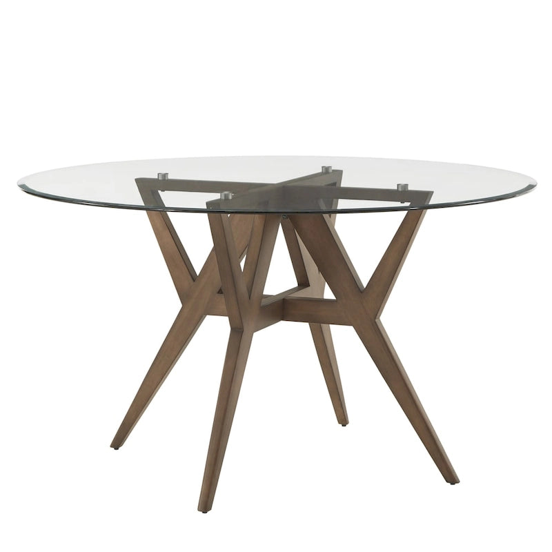 Table de salle à manger moderne ronde avec piètement en noyer, style médiéval