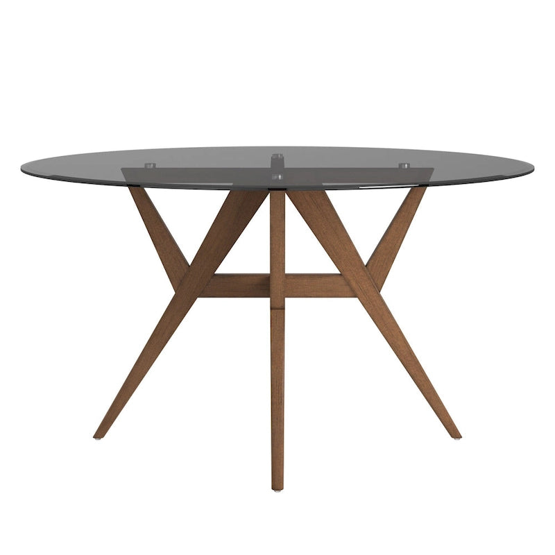Table de salle à manger moderne ronde avec piètement en noyer, style médiéval