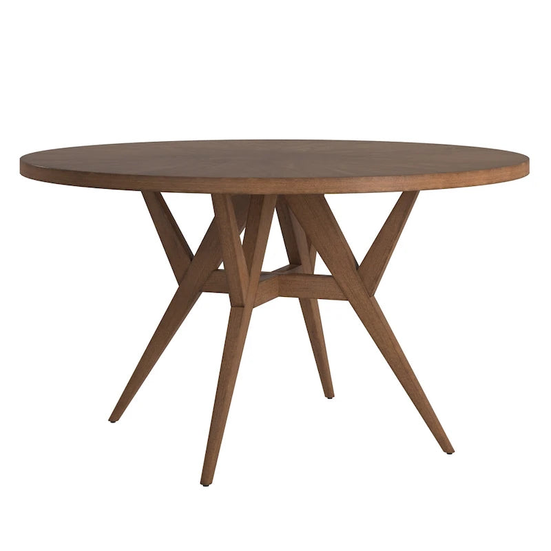 Table de salle à manger moderne ronde avec piètement en noyer, style médiéval