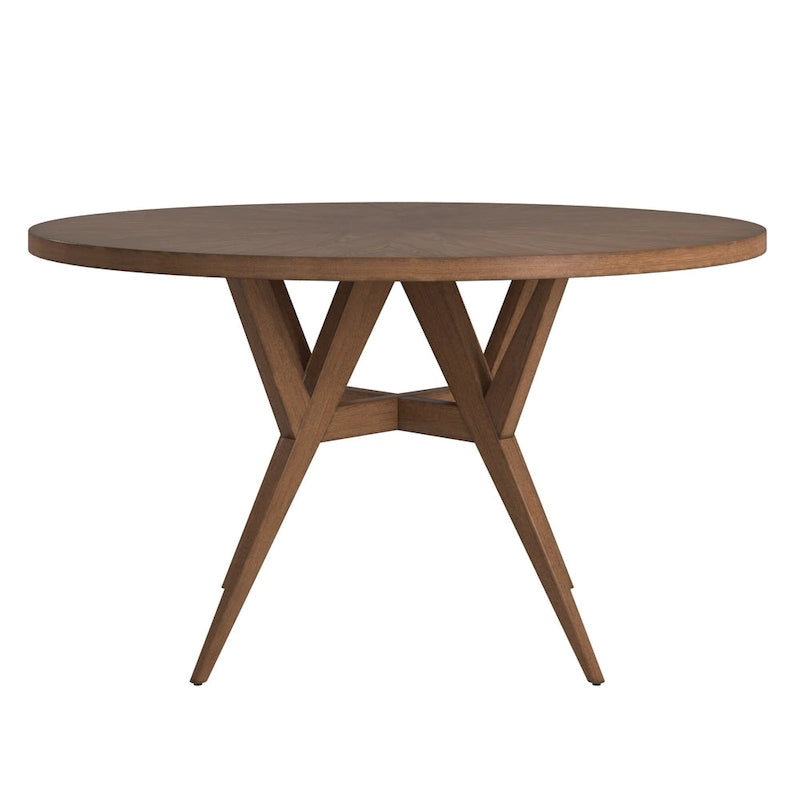 Table de salle à manger moderne ronde avec piètement en noyer, style médiéval