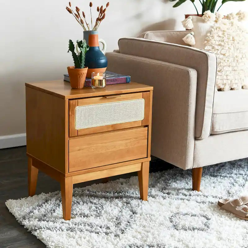 Table de chevet en bois à deux tiroirs