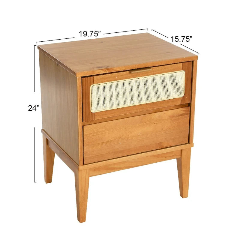 Table de chevet en bois à deux tiroirs