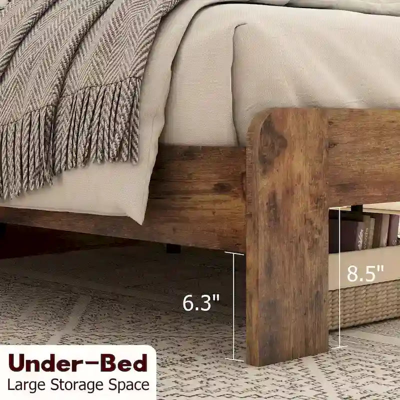 Lit plateforme en bois marron foncé de taille double pour chambre à coucher