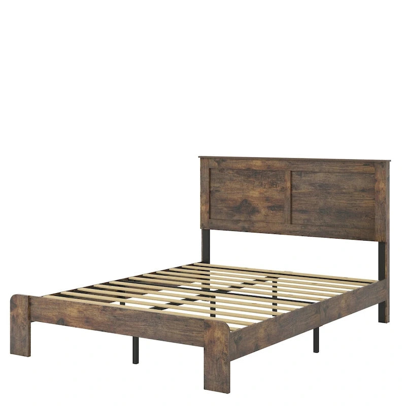 Lit plateforme en bois marron foncé de taille double pour chambre à coucher
