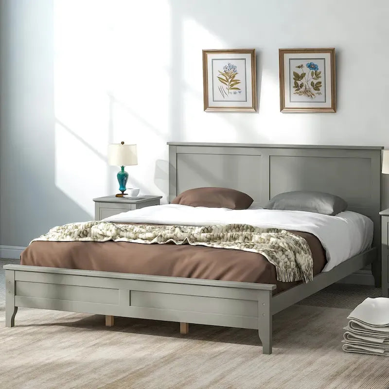 Lit plateforme queen en bois massif moderne