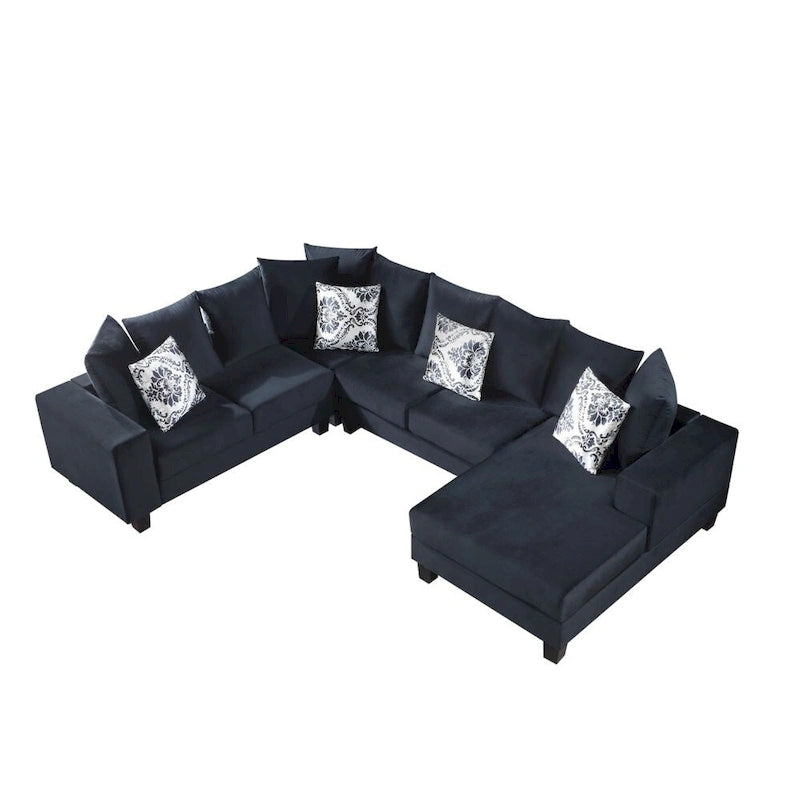 Canapé sectionnel moderne en U, canapé d'angle en velours avec de nombreux oreillers inclus