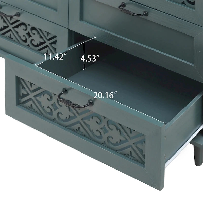 Commode à 7 tiroirs avec poignées en métal noir