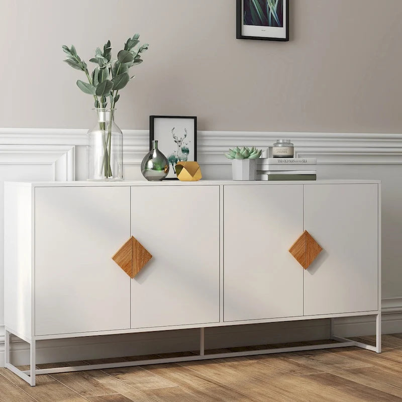 Buffet 2 portes en bois massif, poignées carrées