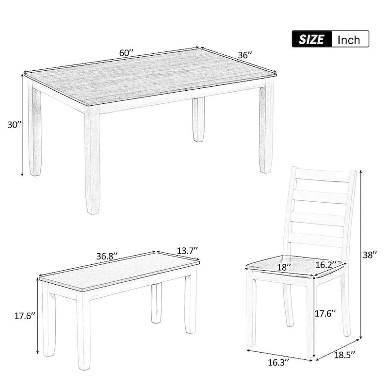 Table à manger rectangulaire de style rustique de 60 pouces