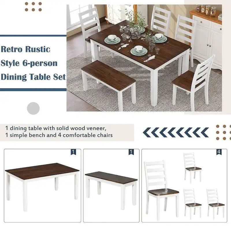 Table à manger rectangulaire de style rustique de 60 pouces
