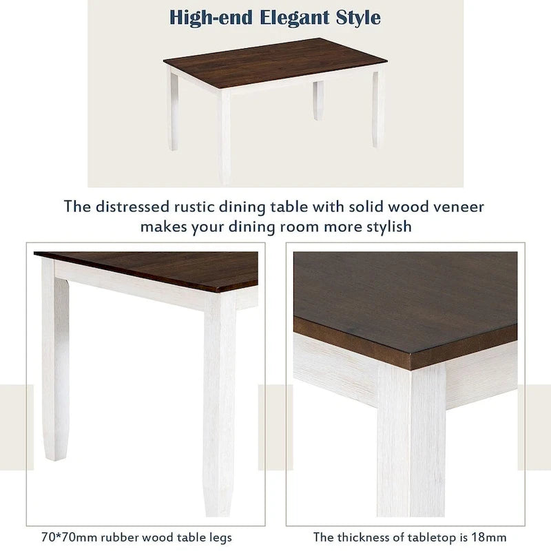 Table à manger rectangulaire de style rustique de 60 pouces