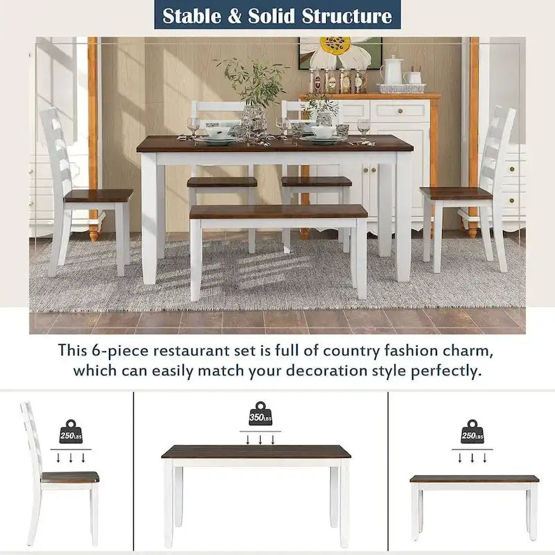 Table à manger rectangulaire de style rustique de 60 pouces
