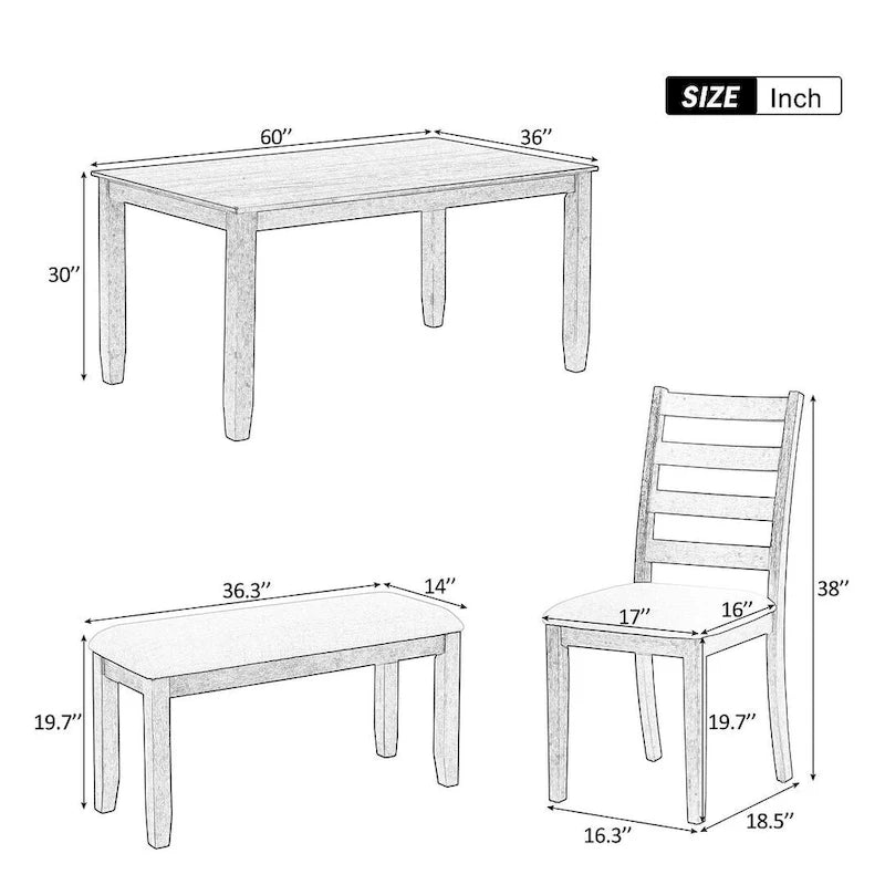 Table à manger rectangulaire de style rustique de 60 pouces