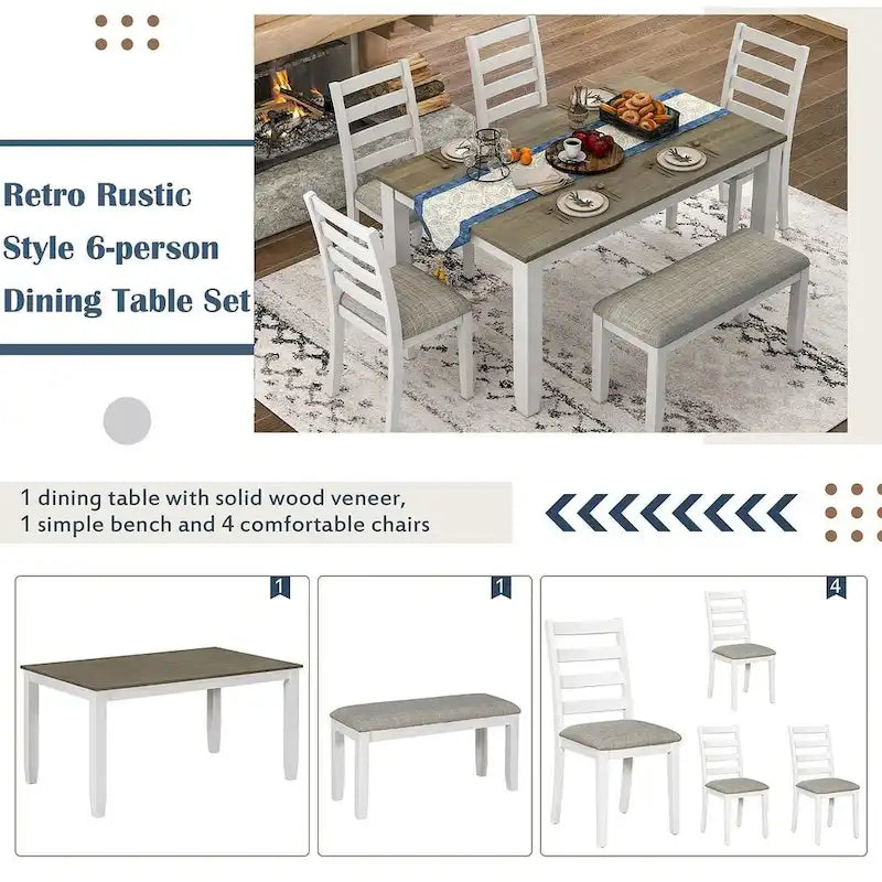 Table à manger rectangulaire de style rustique de 60 pouces