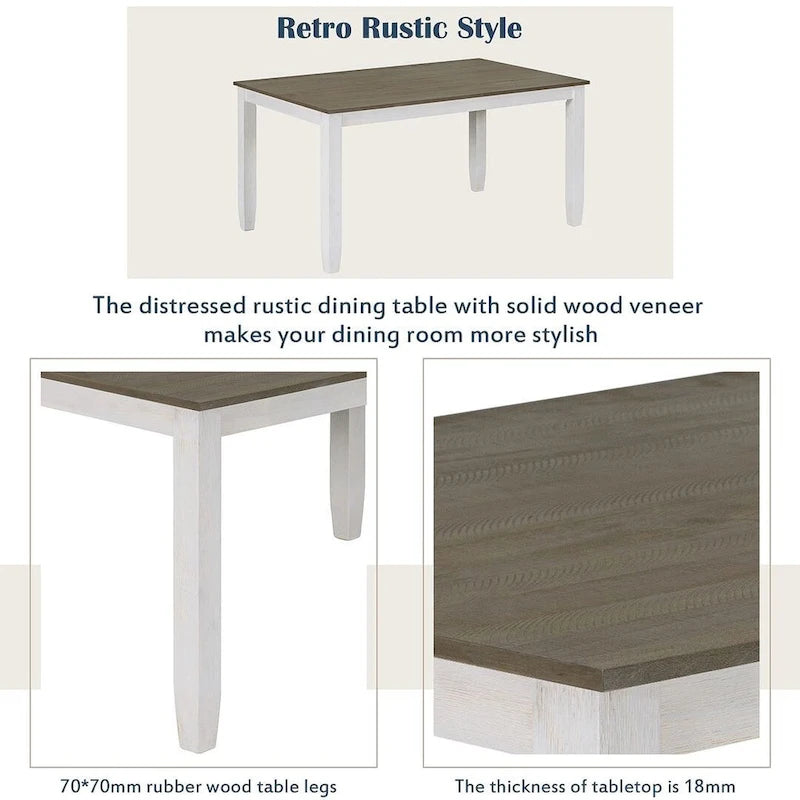 Table à manger rectangulaire de style rustique de 60 pouces