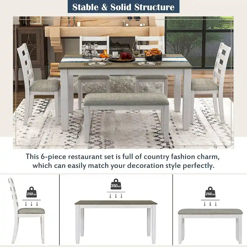 Table à manger rectangulaire de style rustique de 60 pouces