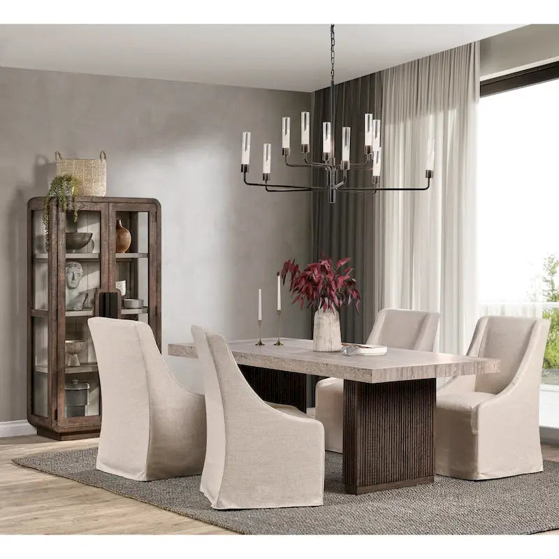 Table de salle à manger stratifiée en travertin marron