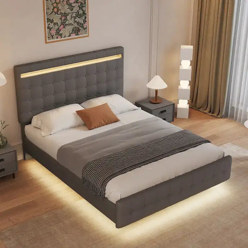 Cadre de lit suspendu avec lumières LED (Grand lit)
