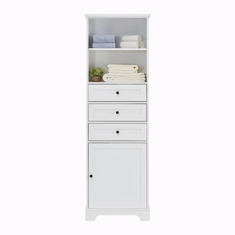 Armoire de rangement haute avec 3 tiroirs et étagères réglables pour salle de bain