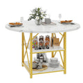 Table à manger ronde avec étagères de rangement et pieds en métal