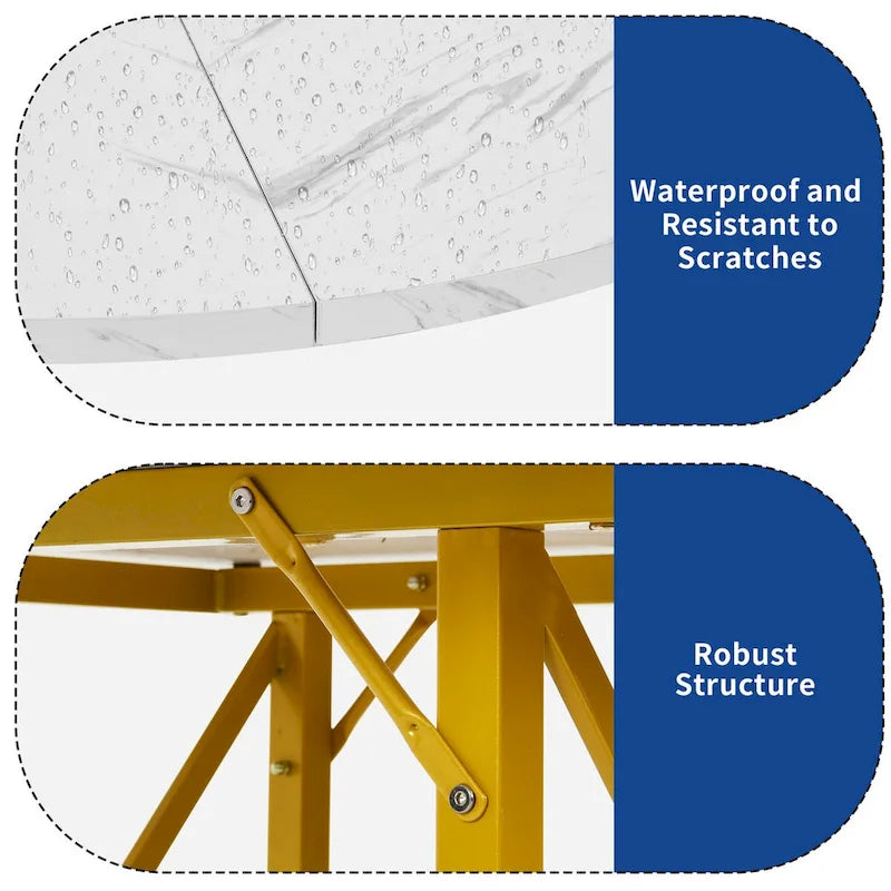 Table à manger ronde avec étagères de rangement et pieds en métal