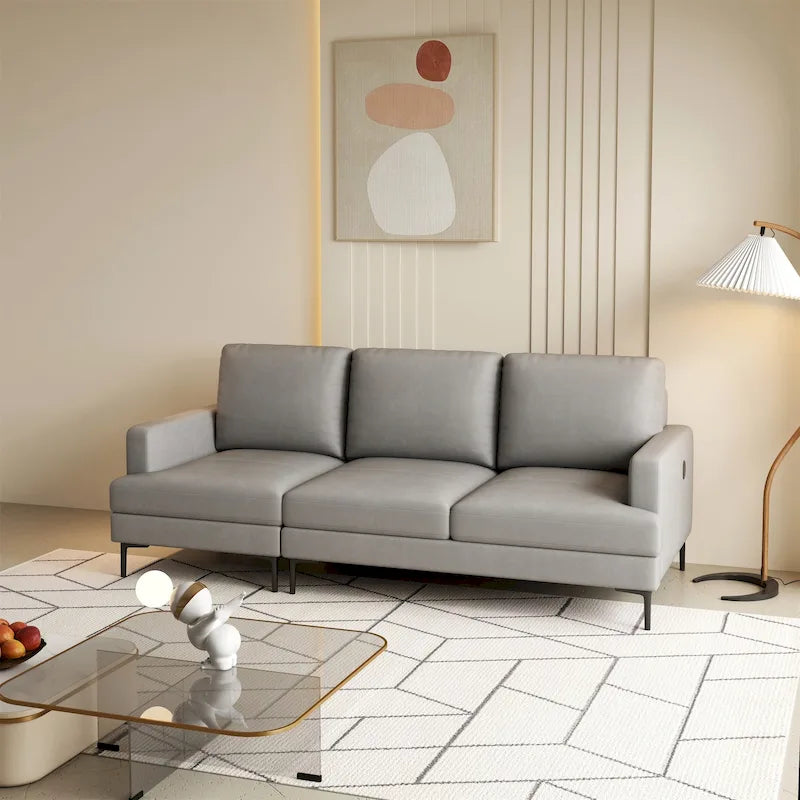 Canapé d'angle moderne en similicuir avec port USB