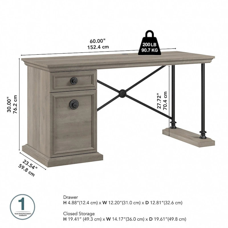 Bureau de direction design de 152 cm avec rangement