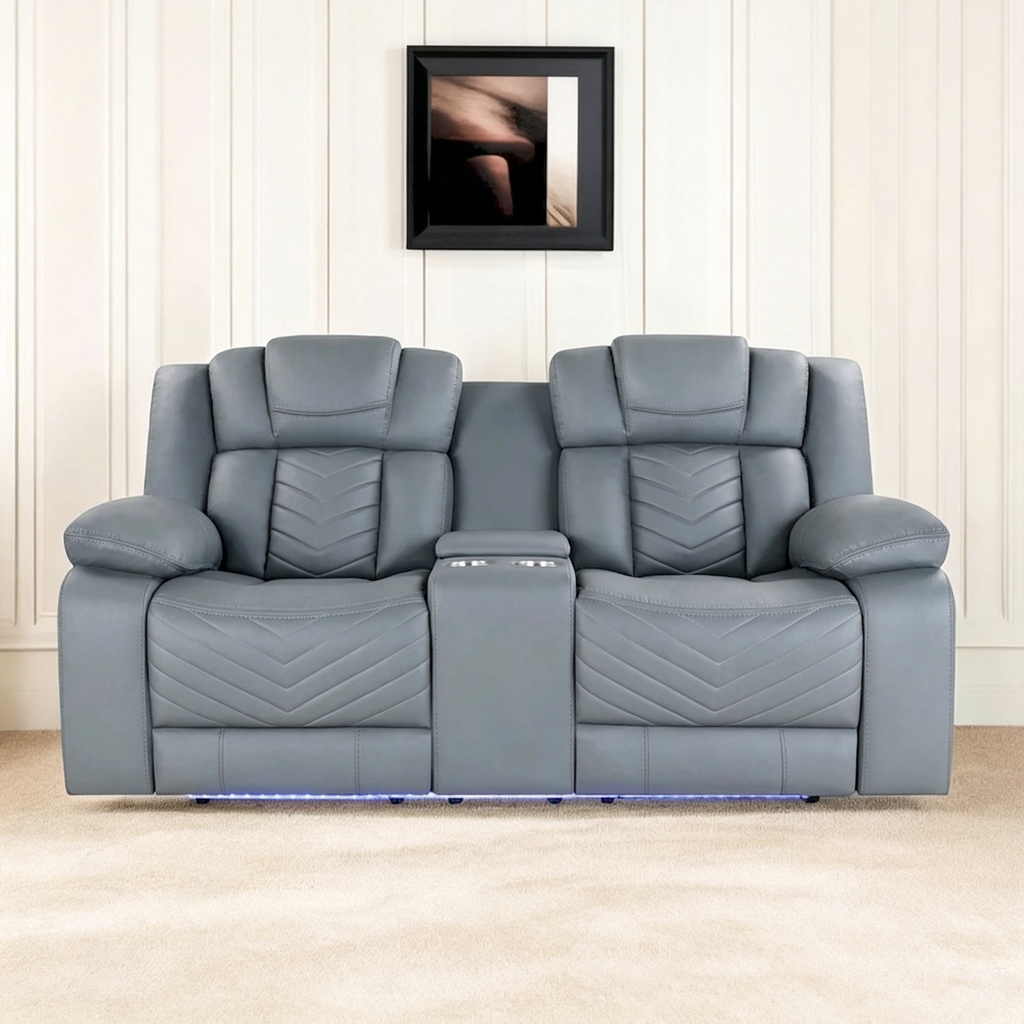 Causeuse inclinable électrique en similicuir gris clair avec rangement de 75 po