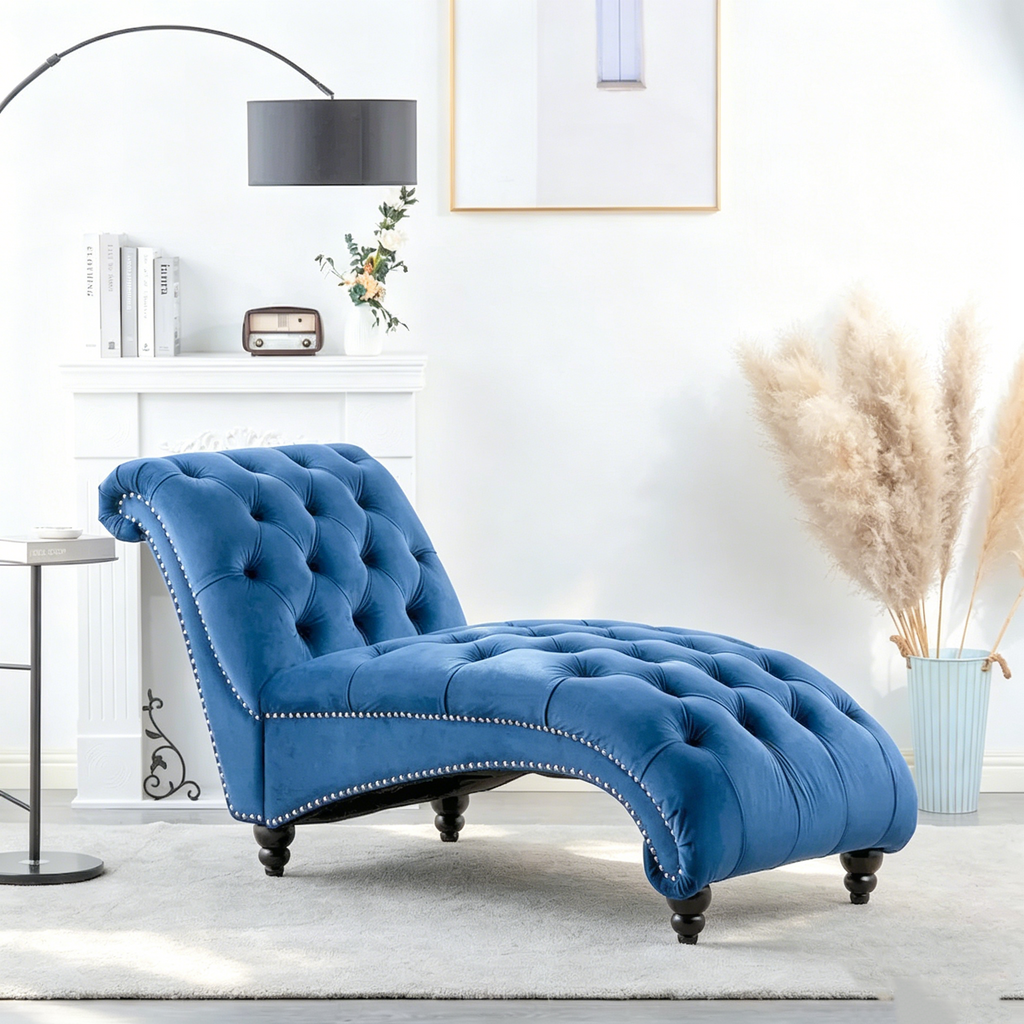 Chaise longue capitonnée avec clous décoratifs Bleu 27,17 Boutons